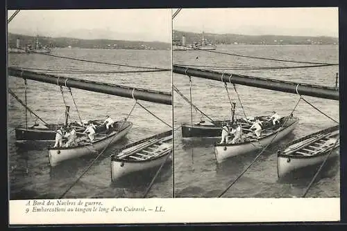 Stereo-AK A Bord des Navires de guerre, Embarcations au tangon le long d`un Cuirassé