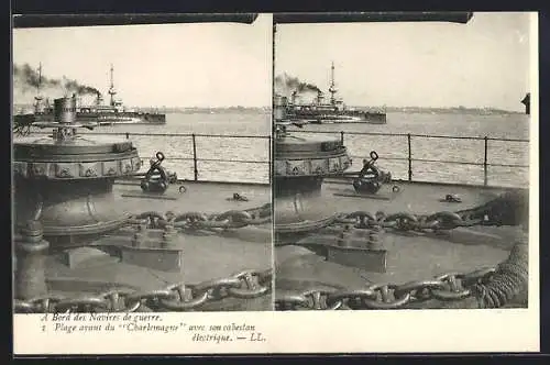 Stereo-AK A Bord des Navires de Guerre, Plage avant du Charlemagne avec son cabestan electrique