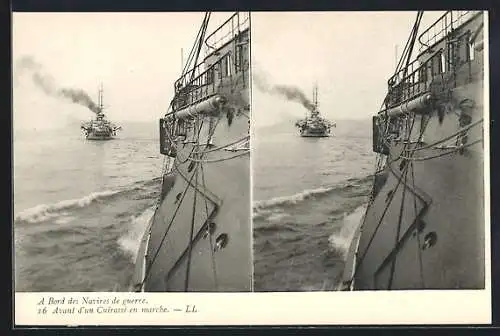 Stereo-AK A Bord des Navires de guerre, Avant d'un Cuirassé en marche, Kriegsschiff