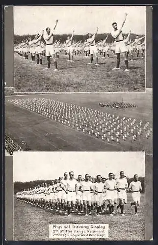 AK britische Soldaten in drei Bildern-Physical Training Display, the Kings Regiment, Royal West Kent Regiment