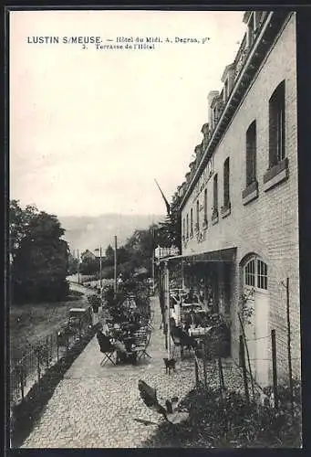 AK Lustin S/Meuse, Hotel du Midi, Terrasse