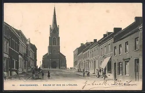 AK Bracquegnies, Église et Rue de l`Église