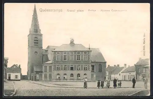 AK Quévaucamps, Grand` place, Eglise & Maison Communale