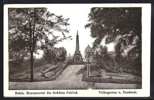 AK Braila, Volksgarten und Denkmal