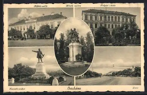 AK Orosháza, Kossuth-szobor, Fötér, Alföld-szálló