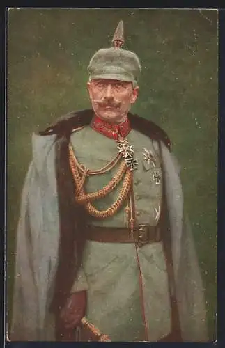 AK Stattlicher Kaiser Wilhelm II. in Uniform und Pickelhaube im Portrait