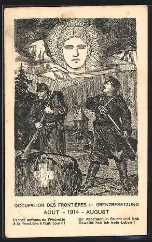 Künstler-AK Occupation des Frontières - Grenzbesetzung 1914, Helvetia