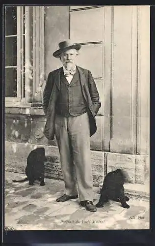 AK Frederic Mistral, Portrait mit Hunden