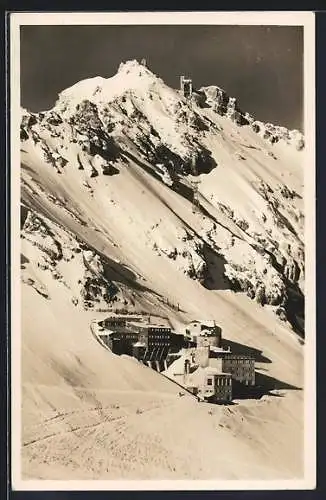 AK Zugspitze, Bayerische Zugspitzbahn, Hotel Schneefernerhaus mit Gipfelstation