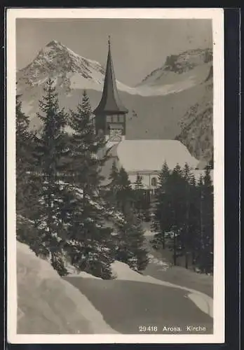 AK Arosa, Blick auf die Kirche im Winter