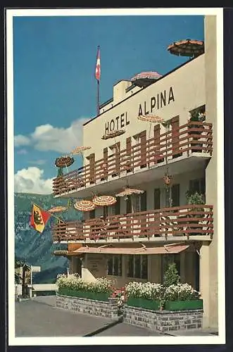 AK Mürren, Hotel Alpina mit Terrasse