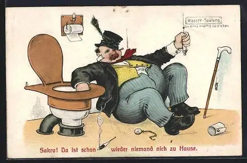 AK Dicker Mann liegt neben der Toilette