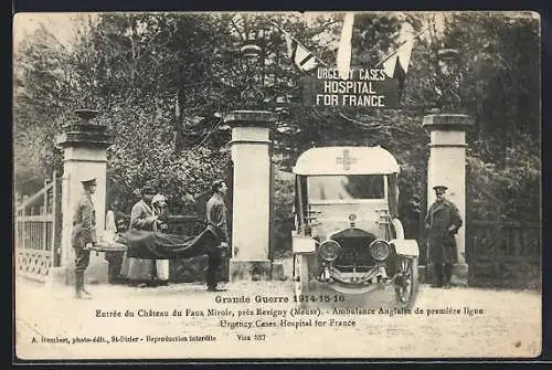 AK Revigny, Ambulante anglaise de premiere ligne, Evacuation apres les premiers soins, Rotes Kreuz