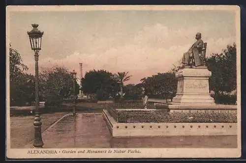 AK Alexandria, Garden and Monument to Nubar Pacha