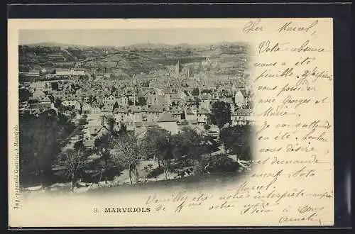 AK Marvejols, Vue panoramique de la ville entourée de collines