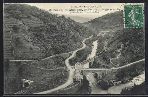 AK Ajustons, Panorama des Ajustons, confluent de la Colagne et du Lot, route de Marvejols à Millau