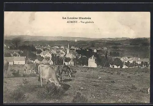 AK Aumont, Vue générale avec troupeau de vaches au premier plan