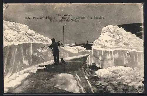 AK Bastide, Route de Mende à la Bastide sous la neige abondante en hiver