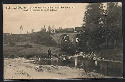 AK Langogne, Le Confluent de l`Allier et du Langouyrou (Viaduc du Chemin de Fer Paris-Nîmes)