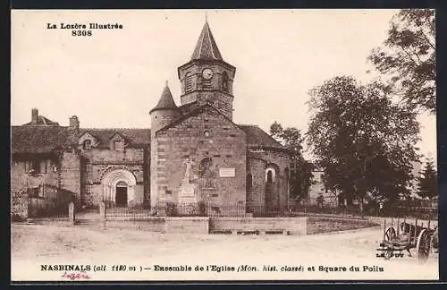 AK Nasbinals, Ensemble de l`Église et Square du Poilu (Mon. hist. classé)