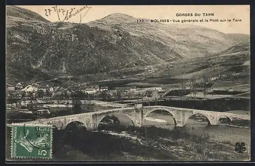 AK Molines, Vue générale et le Pont sur le Tarn