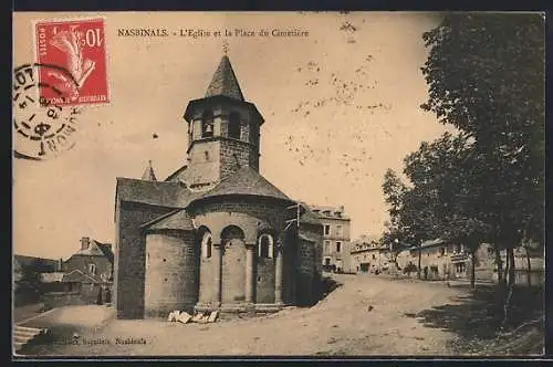 AK Nasbinals, L`Église et la Place du Cimetière