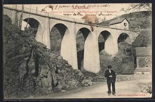 AK Mende, Viaduc du Bousquet (ligne de la Bastide) avec un homme en promenade