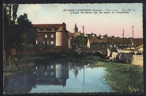 AK Saint-Chély-d`Apcher, L`École Ste-Marie sur les bords du Chapouillet