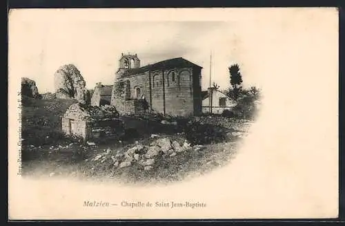 AK Malzieu, Chapelle de Saint Jean-Baptiste et ruines environnantes