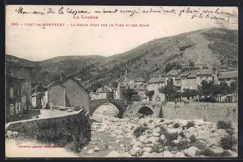 AK Pont-de-Montvert, Le grand pont sur le Tarn et les quais