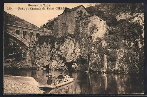 AK Saint-Chély, Pont et Cascade pittoresques sur le Tarn