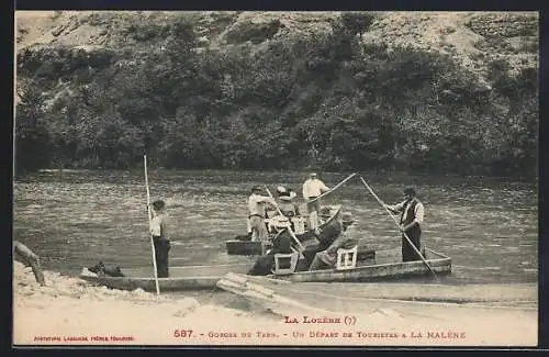 AK La Malène, Départ de touristes en barque sur le Tarn