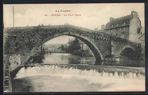 AK Mende, Le Pont Vieux sur le Lot et maisons environnantes