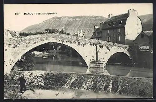 AK Mende, Pont Notre-Dame et maisons au bord de la rivière