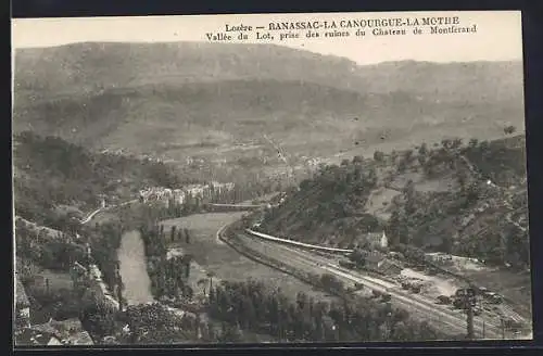 AK Banassac-La Canourgue-La Mothe, Vallée du Lot depuis les ruines du Château de Montferrand