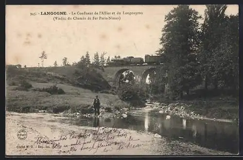 AK Langogne, Le Confluent de l`Allier et du Langouyrou (Viaduc du Chemin de Fer Paris-Nîmes)