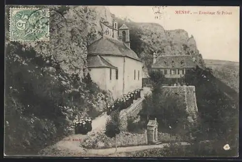 AK Mende, Ermitage St Privat avec procession religieuse