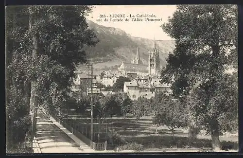 AK Mende, La Cathédrale vue de l`entrée de l`Allée Piencourt