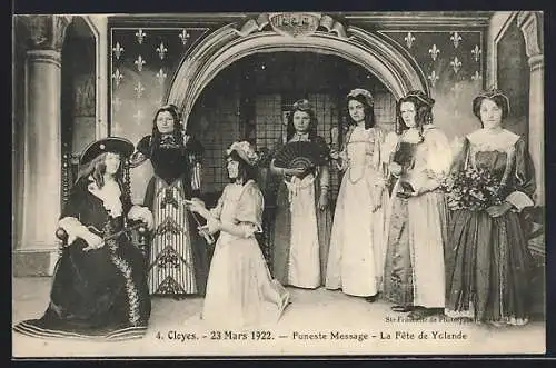 AK Cloyes, Funeste Message, La Fête de Yolande, 23 mars 1922