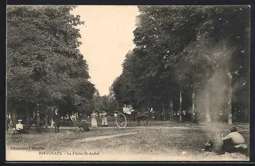 AK Brezolles, La Friche St-André avec charrette et promeneurs dans le parc