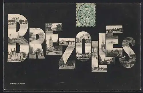 AK Brezolles, Collage de vues de la ville intégrées dans les lettres