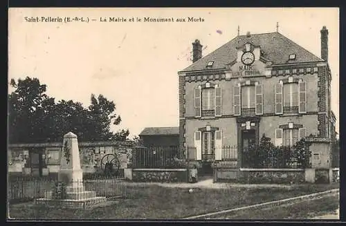 AK Saint-Pellerin, La Mairie et le Monument aux Morts