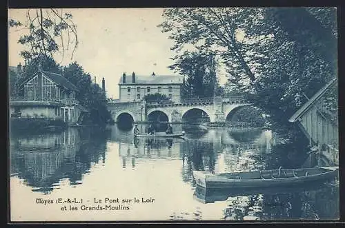 AK Cloyes, Le Pont sur le Loir et les Grands-Moulins