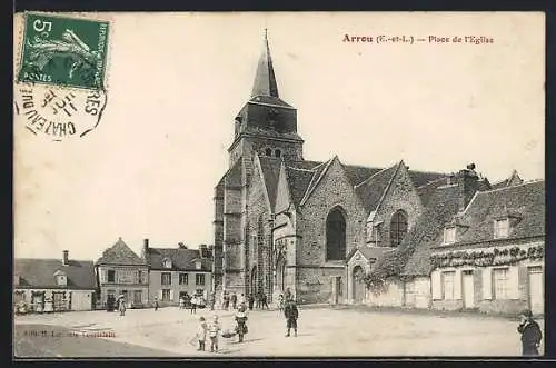 AK Arrou, Place de l`Église mit dem Dorfplatz und spielenden Kindern