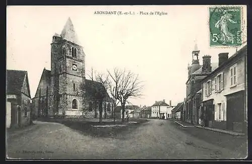 AK Abondant, Place de l`Église et rue principale