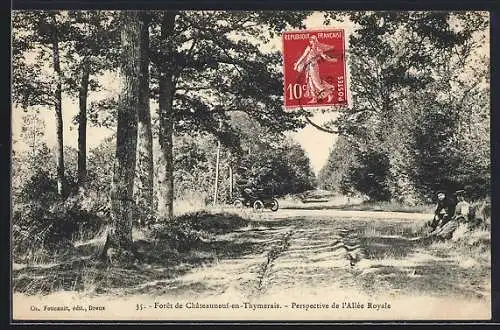 AK Châteauneuf-en-Thymerais, Perspective de l`Allée Royale dans la forêt