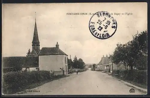 AK Fontaine-Simon, Entrée du Bourg de Dingy et l`Église