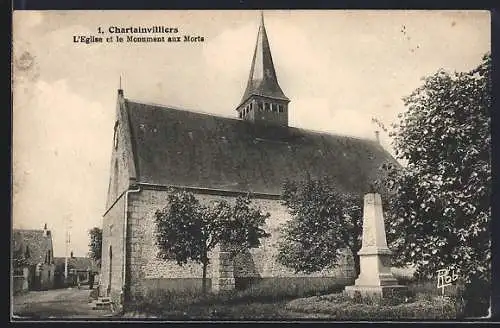 AK Chartainvilliers, L`Église et le Monument aux Morts