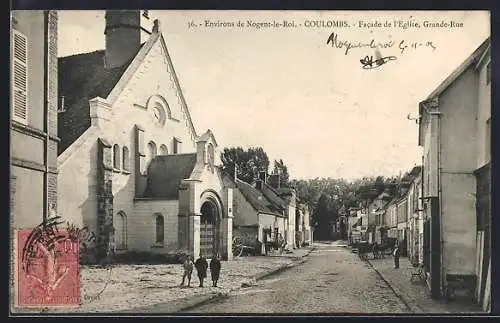 AK Coulombs, Facade de l`église, Grande-Rue