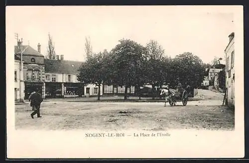 AK Nogent-le-Roi, La Place de l`Étoile avec charrette et promeneur